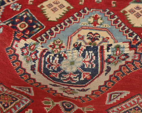 4x6 Red Kuba Afghan Hand Knotted Wool Area Rug